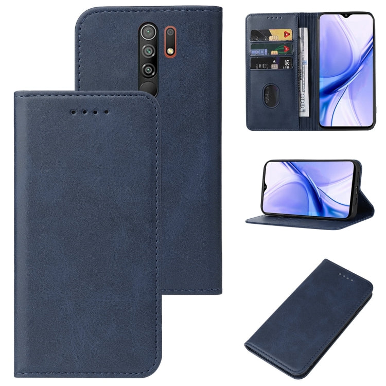 Magnetic closure leather phone case with blue folio cover and card slot