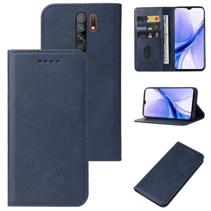 Magnetic closure leather phone case with blue folio cover and card slot