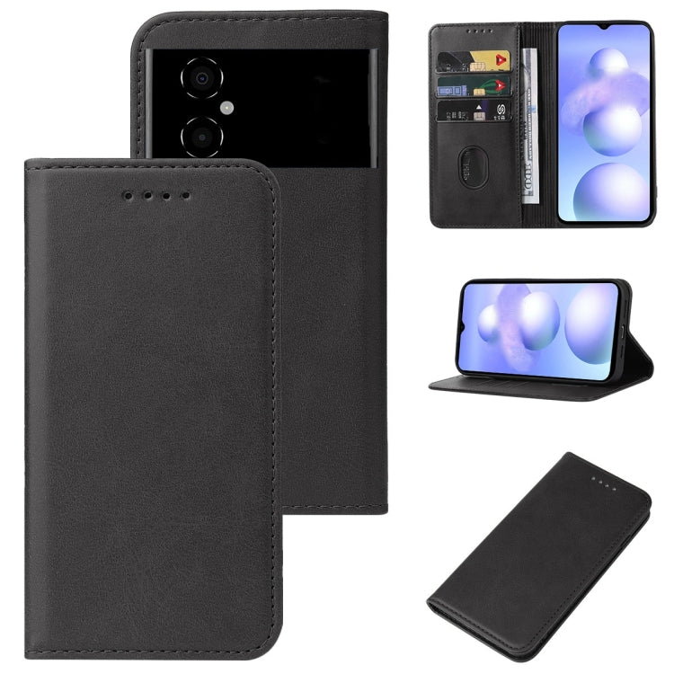 Black leather magnetic flip phone case with card pocket and secure magnetic closure.
