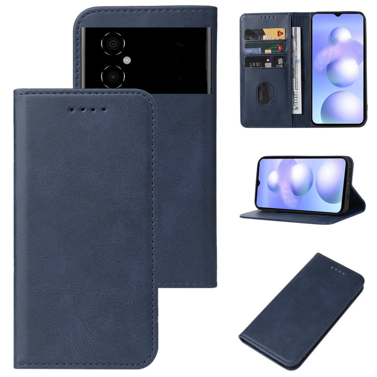 Blue leather folio phone case with magnetic closure and built-in card holder