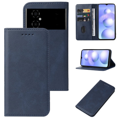 Blue leather folio phone case with magnetic closure and built-in card holder