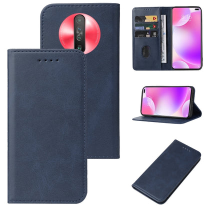 Blue magnetic closure leather phone case with folio cover and card slot cutouts
