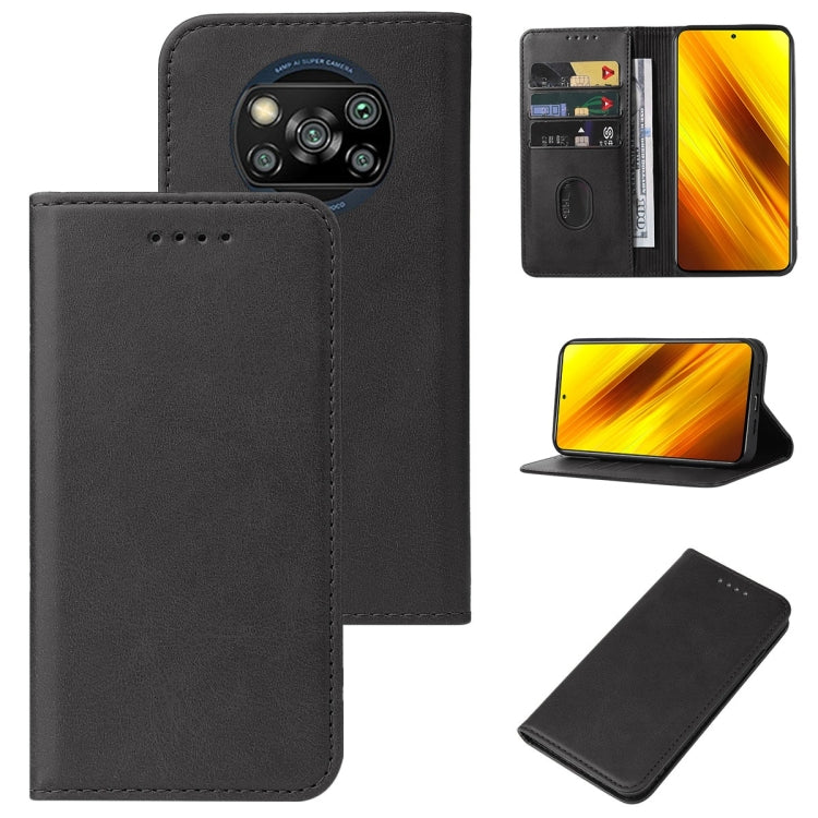 Black leather magnetic flip phone case with camera cutout and card pocket.