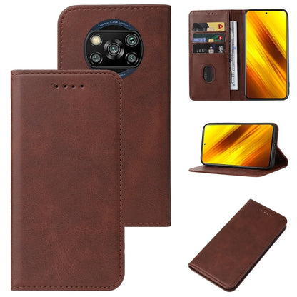 Brown leather phone case with magnetic closure, front cutout, card slot, stand
