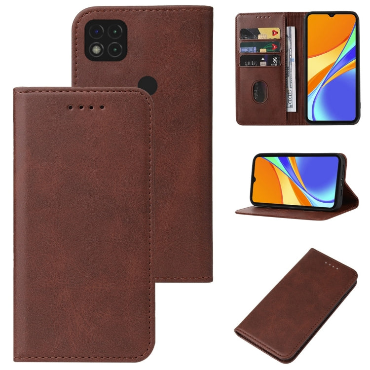 Brown leather phone case with magnetic closure, camera cutout, card slot
