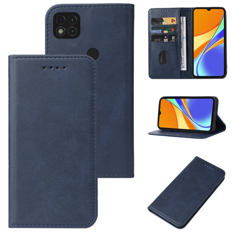 Blue magnetic closure leather phone case with folio flap and card slot