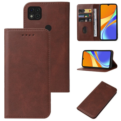 Brown leather phone case with magnetic closure, camera cutout, card slot
