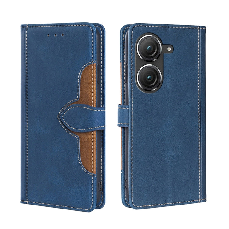 Magnetic buckle leather phone case, blue with magnetic strap and stitched card slots