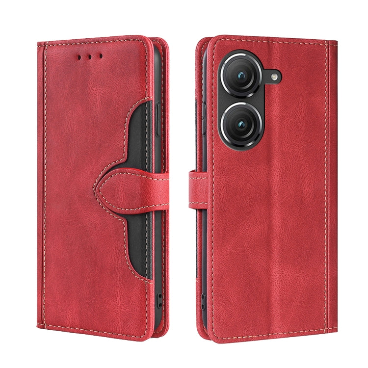 Magnetic buckle leather phone case, red leather with magnetic strap and card pocket