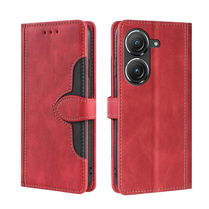 Magnetic buckle leather phone case, red leather with magnetic strap and card pocket