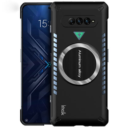 Gaming cooling phone case in black with circular aluminum ring and side ventilation cutouts
