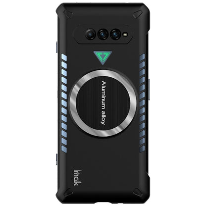 Black gaming cooling phone case with circular aluminum ring, camera cutouts, and ribbed sides