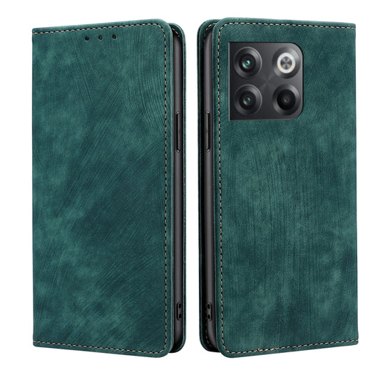 Green magnetic leather phone case, flip cover with stitched edges, camera cutout