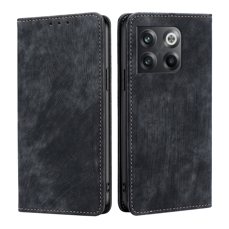 Black magnetic leather phone case, flip cover with stitched edges and camera opening