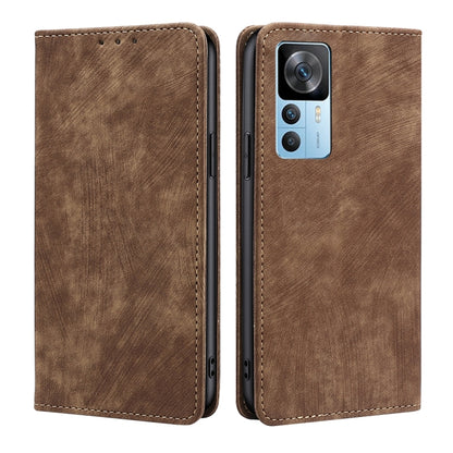 Brown magnetic leather phone case with flip cover; cutouts for 3 camera lenses