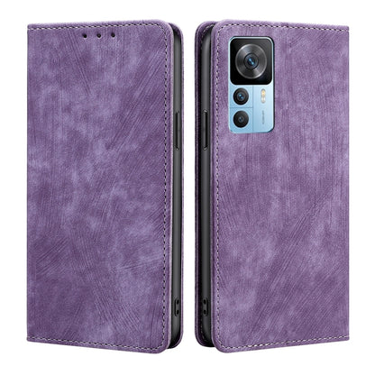 Purple magnetic leather phone case with flip cover; cutouts for 3 camera lenses