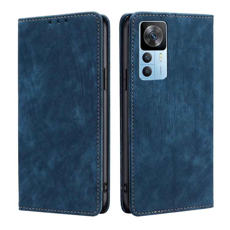 Blue magnetic leather phone case with flip cover; cutouts for 3 camera lenses