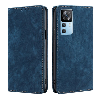 Blue magnetic leather phone case with flip cover; cutouts for 3 camera lenses
