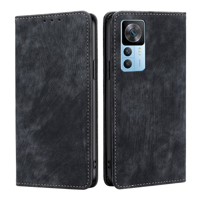 Black magnetic leather phone case with flip cover; cutouts for 3 camera lenses