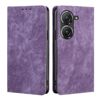 Purple magnetic leather phone case with flip cover; cutouts for dual camera lenses