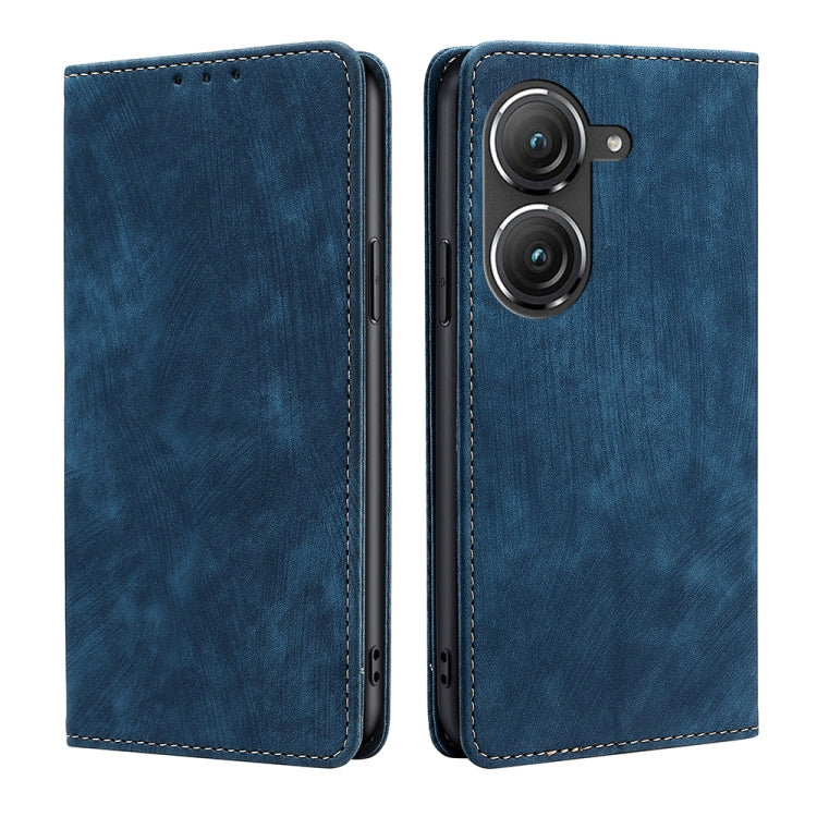 Blue magnetic leather phone case with flip cover; cutouts for dual camera lenses