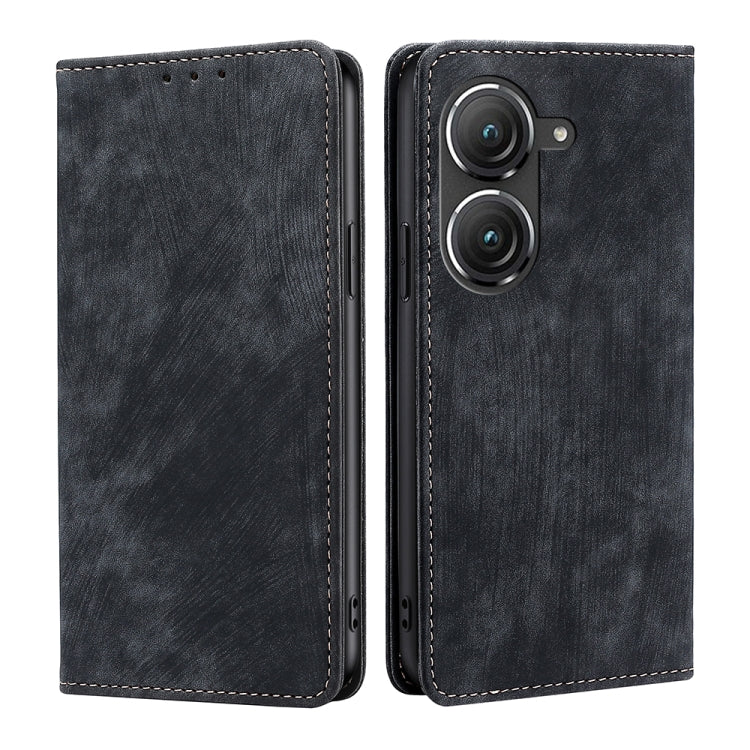 Black magnetic leather phone case with flip cover; cutouts for dual camera lenses