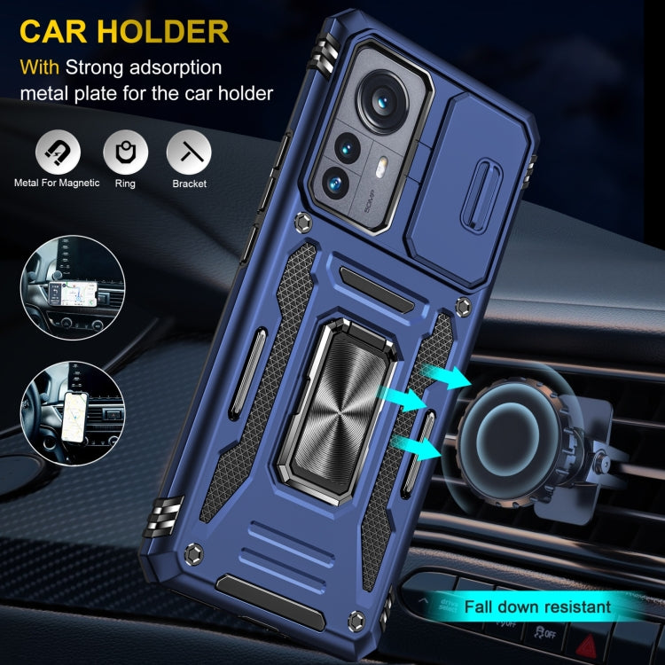Blue Armor phone case with metal car holder ring and kickstand stand