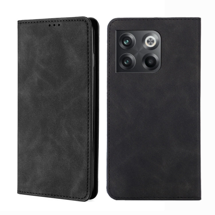 Magnetic flip leather phone case in black, with back camera cutout and stitching