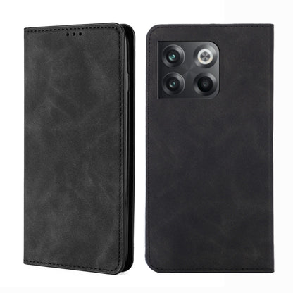 Magnetic flip leather phone case in black, with back camera cutout and stitching