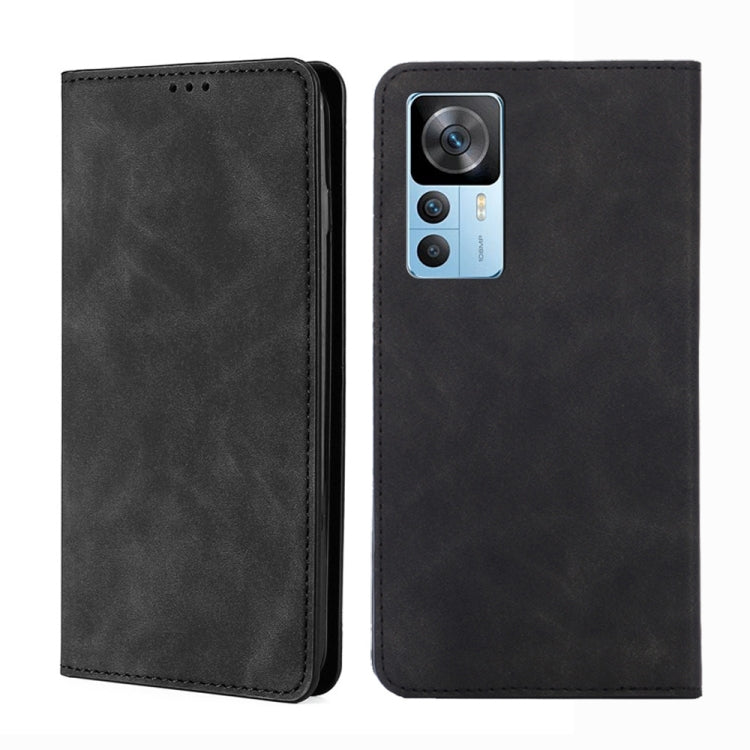 Magnetic flip leather phone case in black, with front cover and back camera cutout
