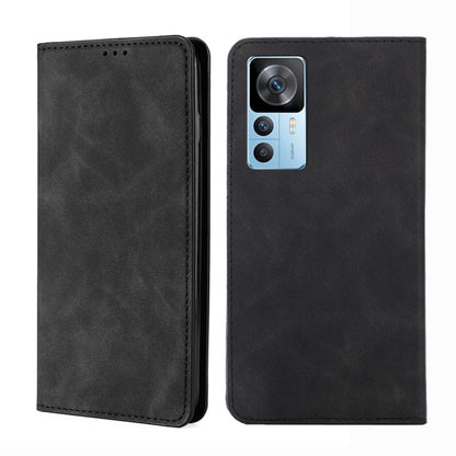Magnetic flip leather phone case in black, with front cover and back camera cutout