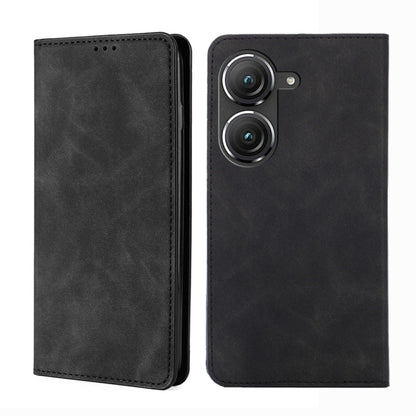 Magnetic flip leather phone case, black; front flip cover and dual camera cutouts