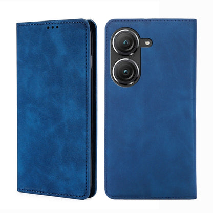 Magnetic flip leather phone case, blue; back with dual-lens camera module cutouts