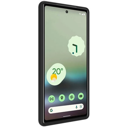 Black carbon-fiber phone case showing front-edge protection for Pixel 6a