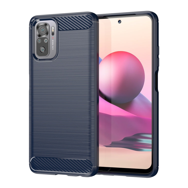 Navy blue brushed texture TPU phone case with carbon-fiber style corner accents