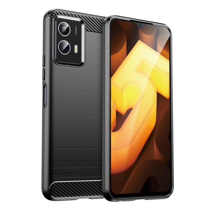 Black brushed carbon-fiber texture shockproof TPU phone case with camera cutout and ports