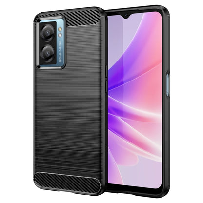Black shockproof TPU phone case with brushed carbon-fiber back and carbon-fiber corner details