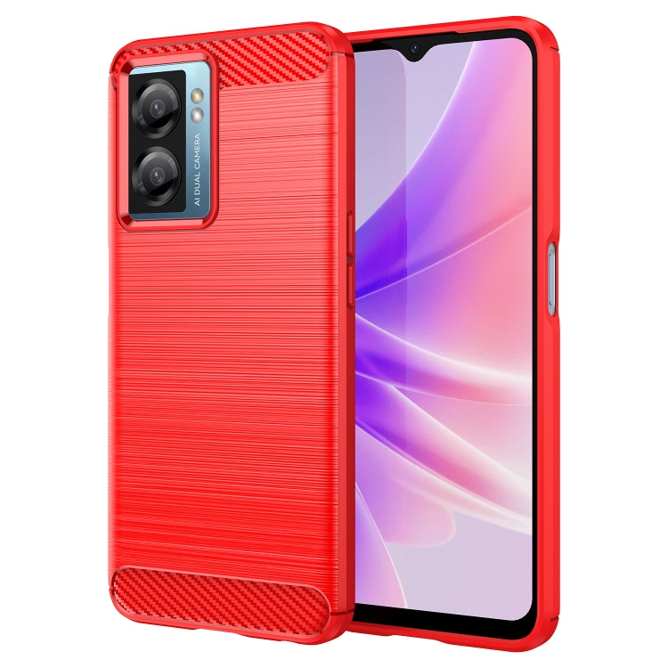 Red shockproof TPU phone case with brushed carbon-fiber back and textured carbon-fiber panel