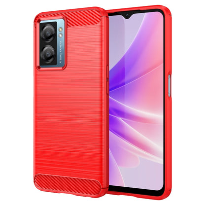 Red shockproof TPU phone case with brushed carbon-fiber finish and camera cutout