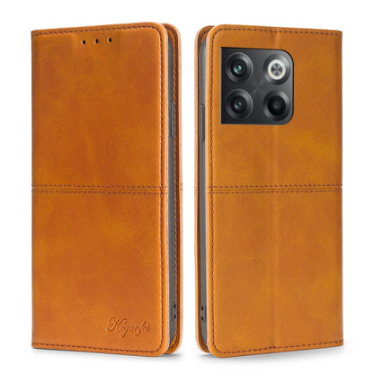 Light brown magnetic flip phone case with cow texture and camera cutout