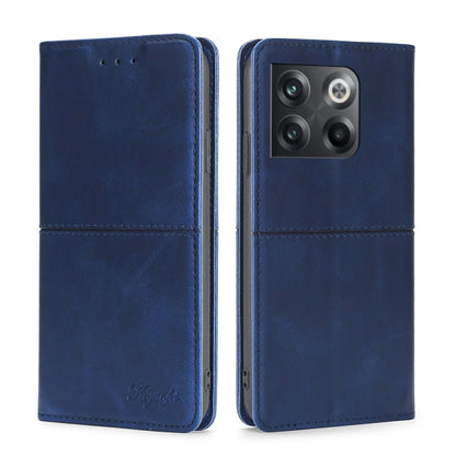 Blue magnetic flip phone case with cow texture and camera window