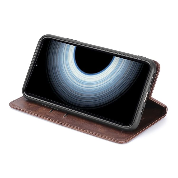 Brown leather flip phone case, standing style with windowed display