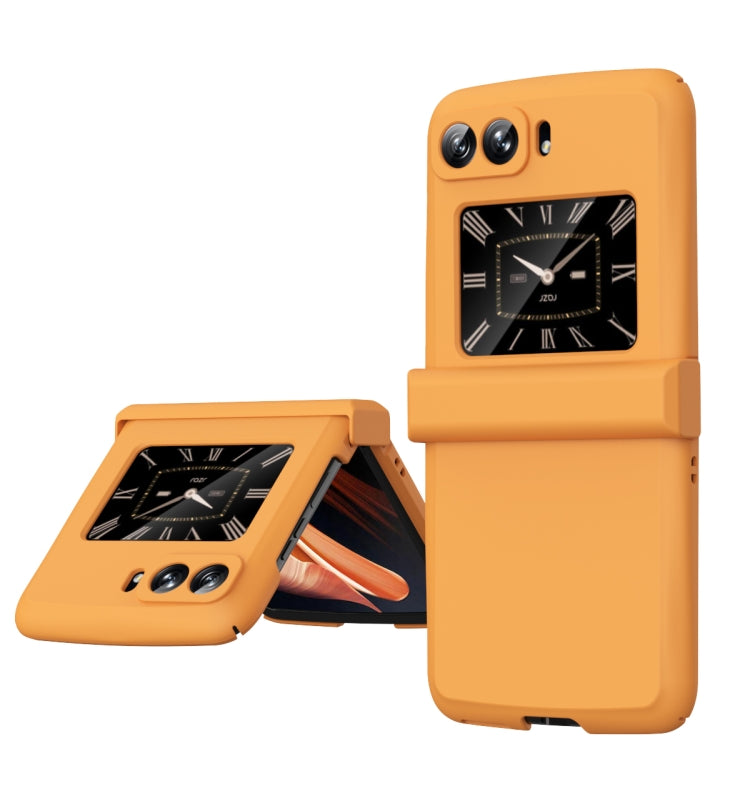 Orange three-piece hinge phone case with built-in folding stand for Motorola Moto Razr 2022