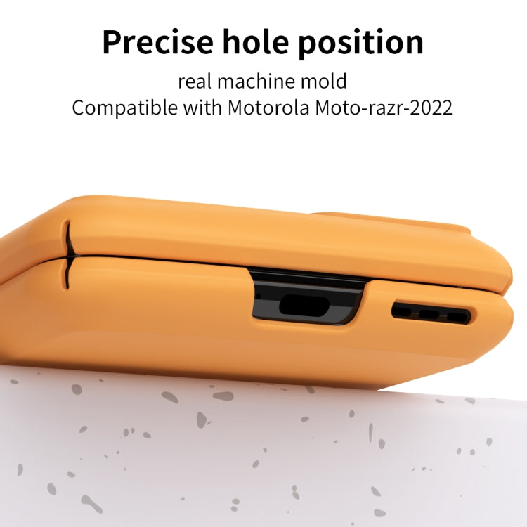 Orange hinge phone case for Motorola Moto Razr 2022 with precise cutouts on the side