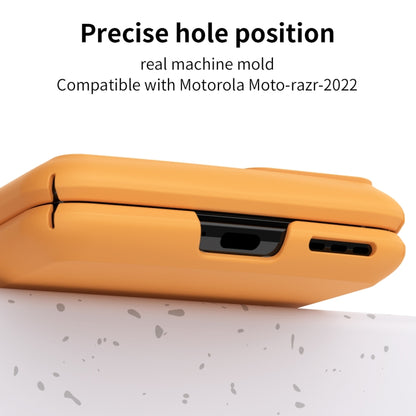 Orange hinge phone case for Motorola Moto Razr 2022 with precise cutouts on the side