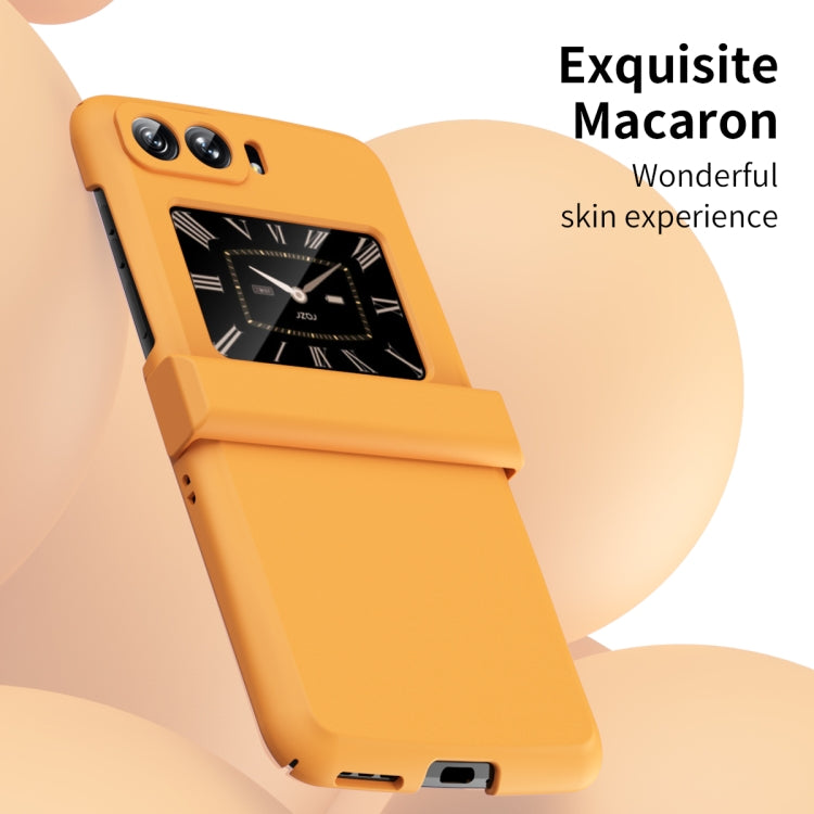 Orange three-piece hinge phone case with watch-style design window for Motorola Moto Razr 2022