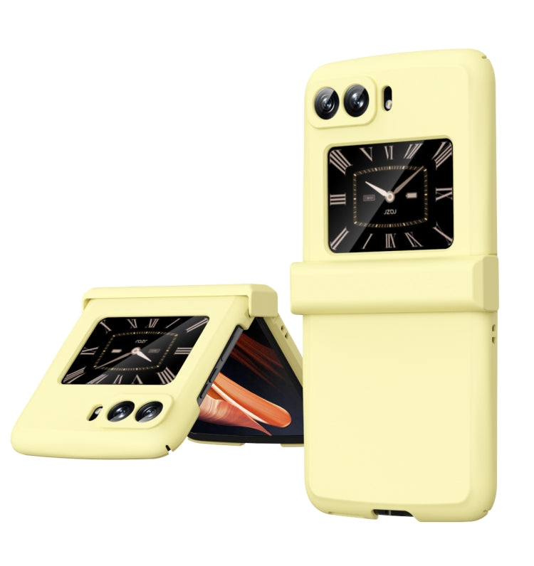 Yellow three-piece hinge phone case with folding stand for Motorola Moto Razr 2022