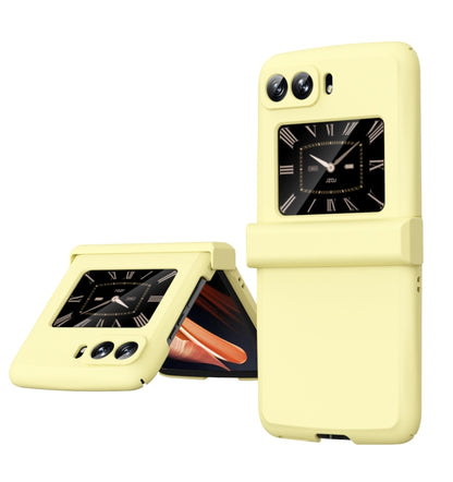 Yellow three-piece hinge phone case with folding stand for Motorola Moto Razr 2022