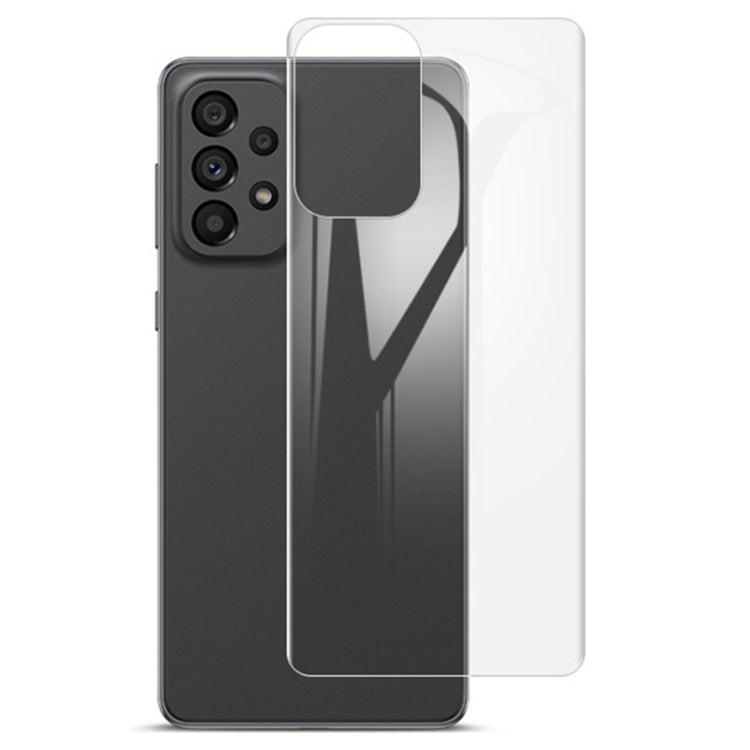 Clear hydrogel film covering phone back with camera cutout section