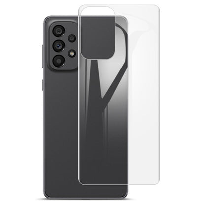 Clear hydrogel film covering phone back with camera cutout section